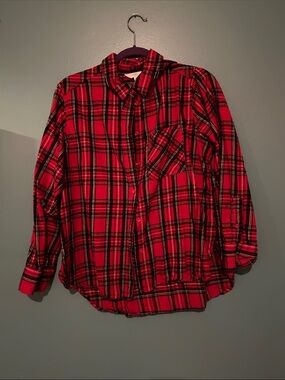 Time and Tru Red Plaid Button-Up Shirt Jacket